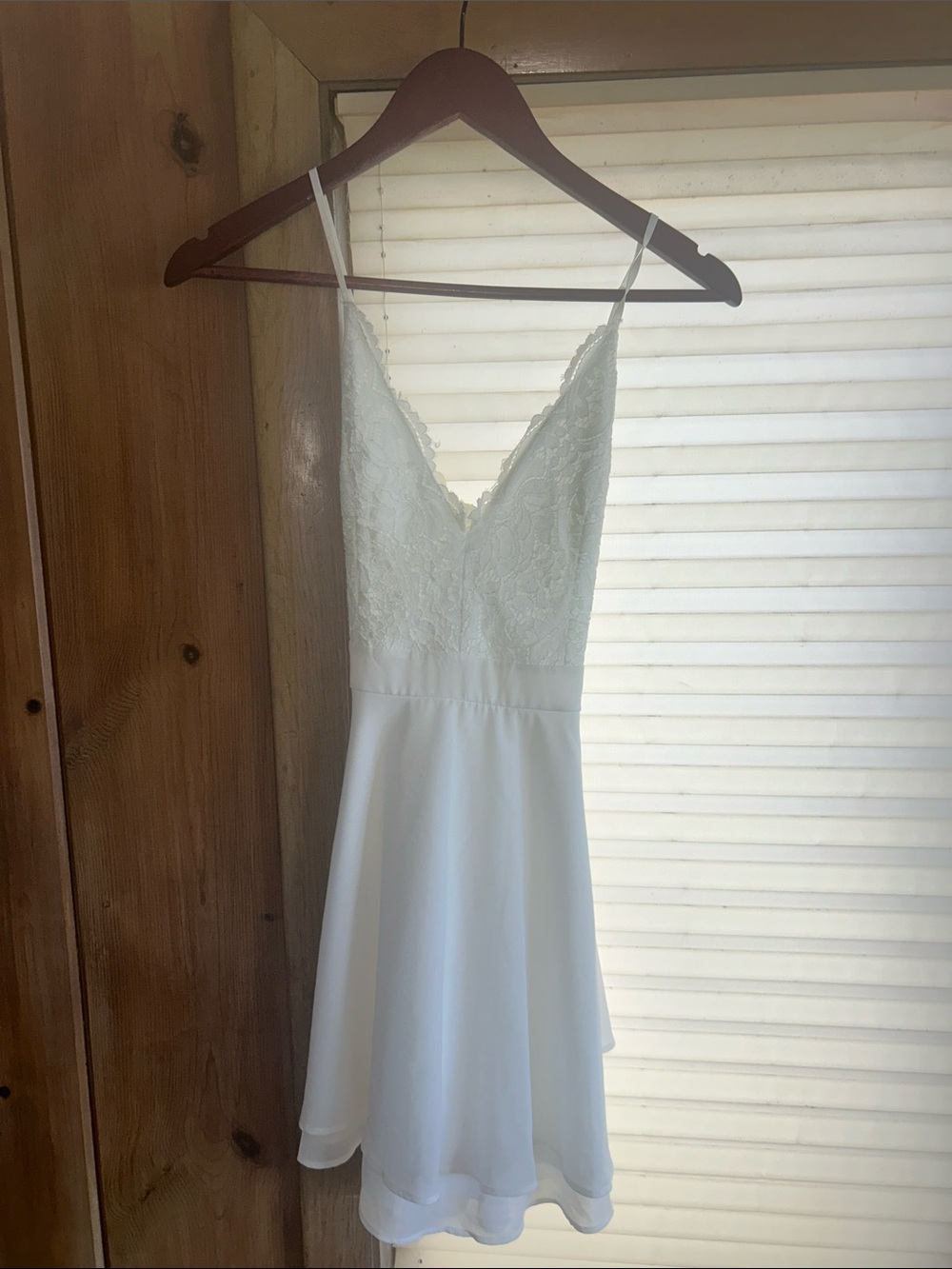 Windsor White Lace V-Neck Spaghetti Strap Mini Dress